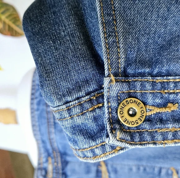 New One 5 One Distressed Denim Trucker Jacket Medium Wash 2X Plus - Picture 6 of 11